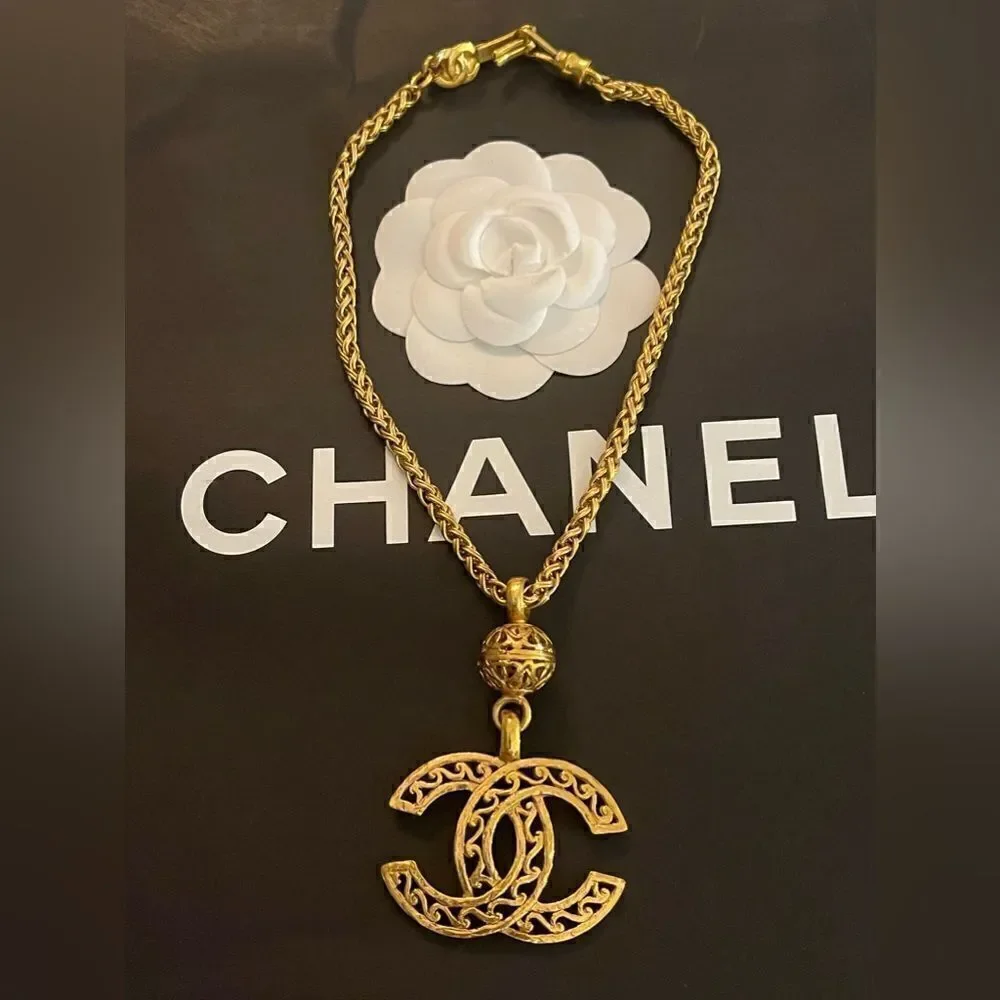 Chanel Coco Mark Necklace Vintage Pendant Gold Plated Made In France 1996